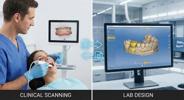 مدل سهبعدی فک پس از اسکن داخل دهانی برای طراحی دیجیتال CAD