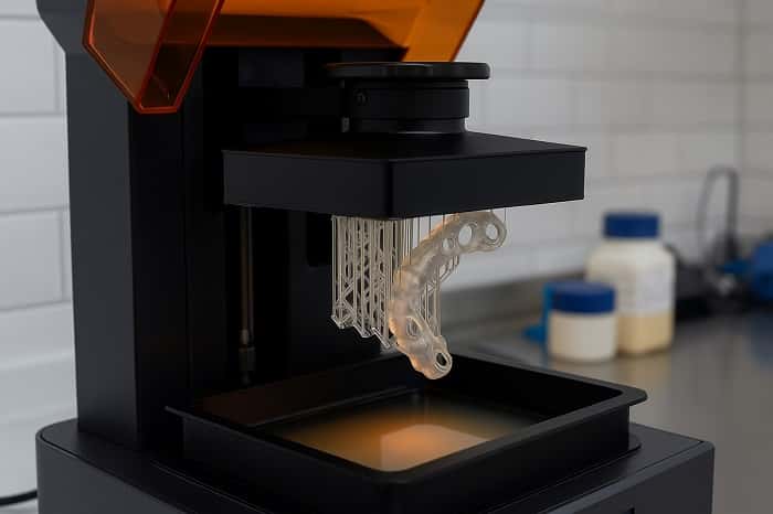 پرینتر سه بعدی در حال چاپ گاید جراحی ایمپلنت در لابراتوار دیجیتال