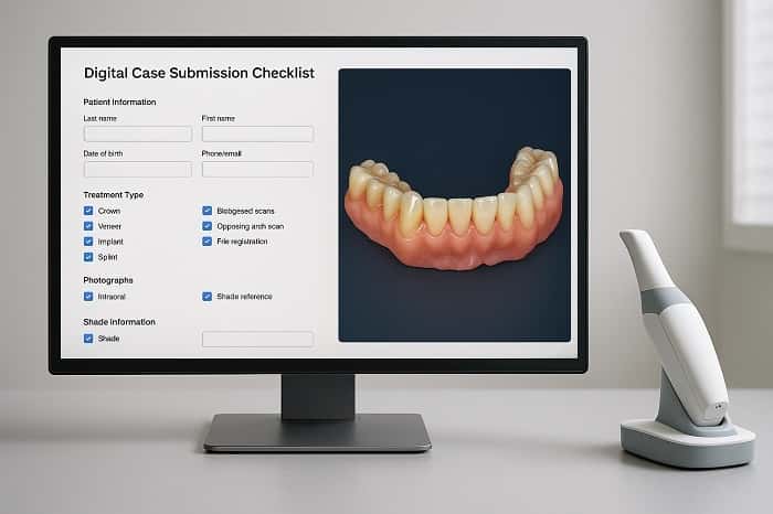 فرم چک لیست ارسال کیس به لابراتوار دیجیتال در کنار فایل اسکن داخل دهانی