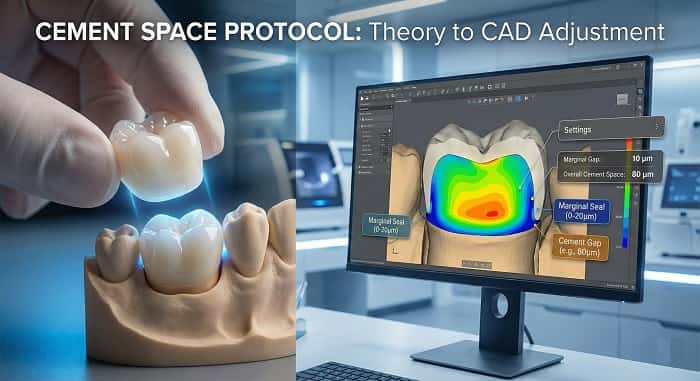 «نمای مقطعی روکش دندان و لایه فضای سمان بین روکش و دندان»