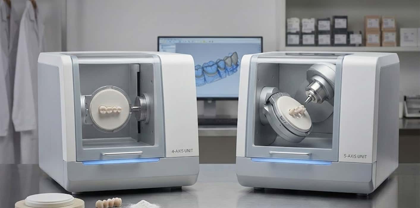 تفاوت دستگاه ۴ محوره و ۵ محوره در لابراتوار دندانسازی؛ راهنمای انتخاب حرفه ای